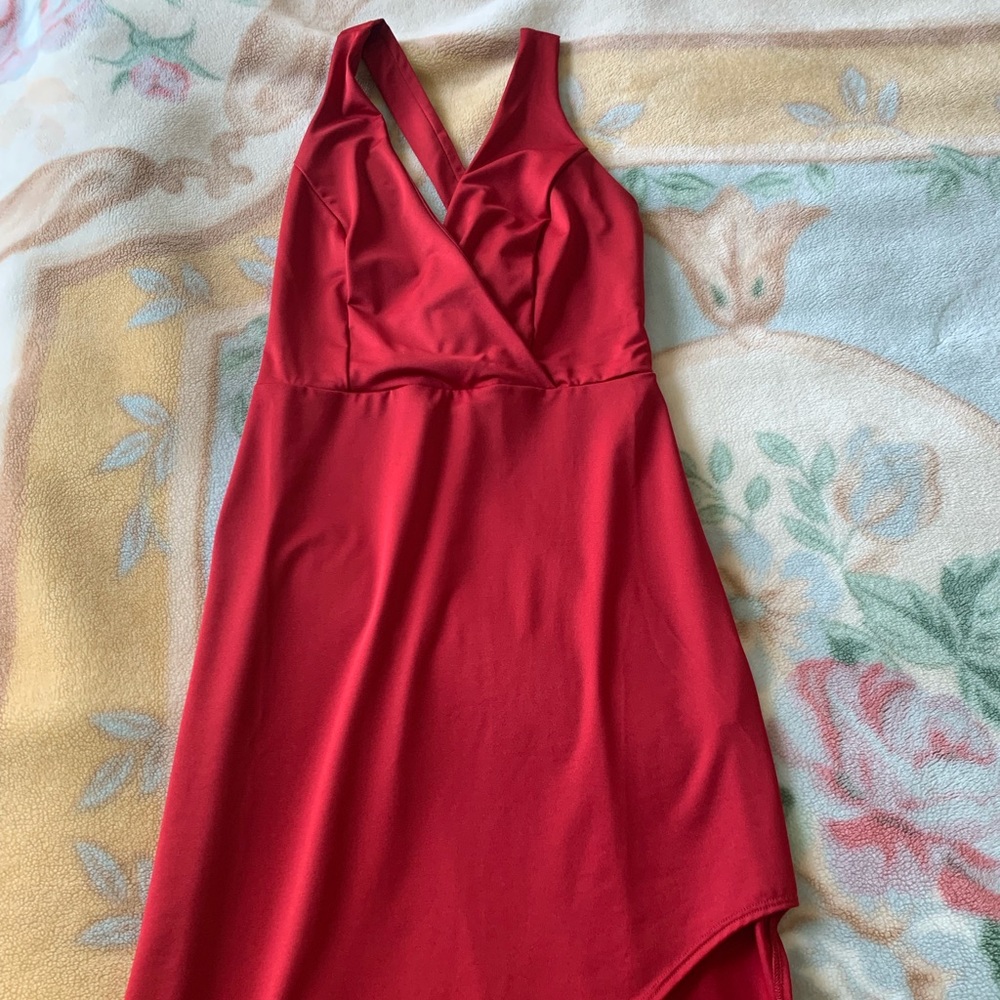 Dark red Halter Criss Cross V-neck Slit Maxi dress